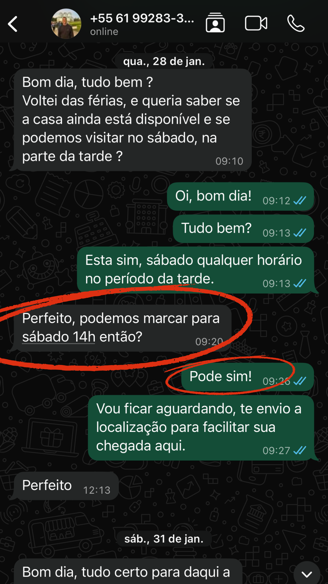 Visita agendada sábado 14h